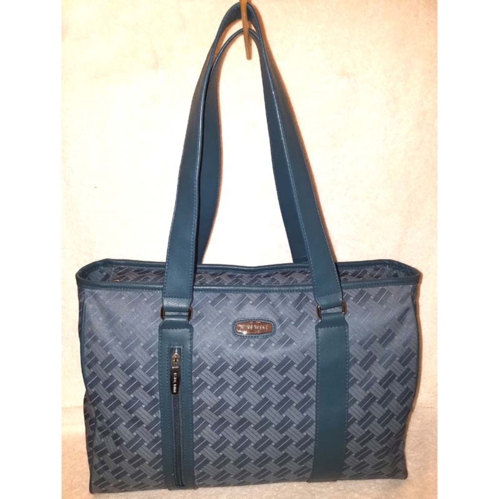 Nine West extra-large blue jacquard tote handbag